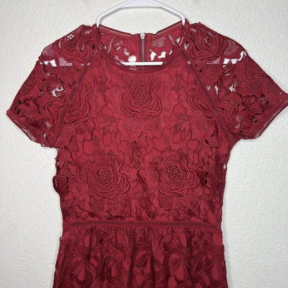 Saylor Cranberry Red Crochet Lace Fit Flare Valencia Dress Small Cocktail ad17 - Picture 4 of 8
